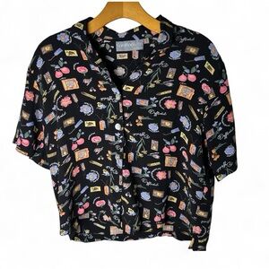 1980s Vintage Printed Women’s Button Down size S/M